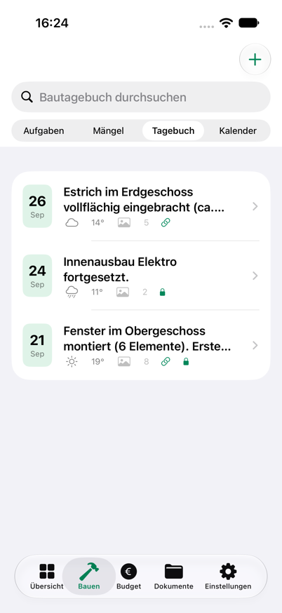 Bautagebuch mit beweisrelevanten Angaben